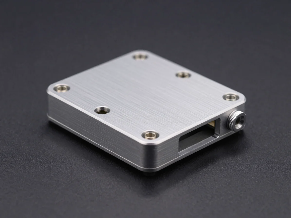 clean tech product photography, close-up of anodized aluminum chassis, cool studio lighting, dark graphite background, m