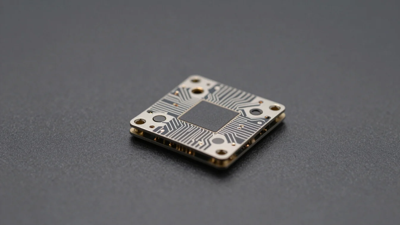 clean tech product photography, shielded electronic circuit details, cool studio lighting, dark graphite background, mac